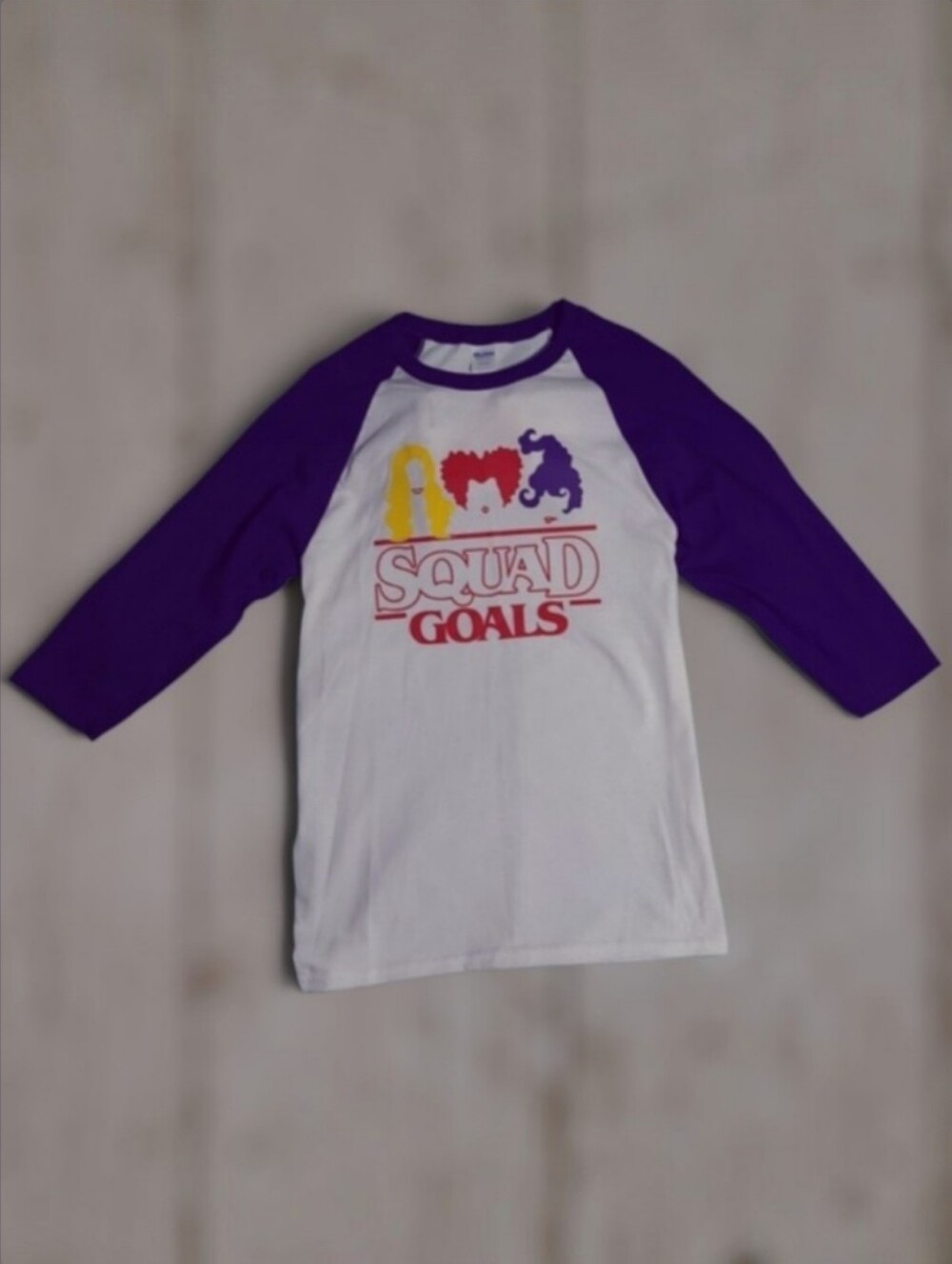 Retro Unisex Hocus Pocus Squad Goals Raglan Tee - Purple 3/4 Sleeve